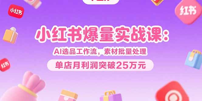 小红书爆量实战课：AI选品工作流，素材批量处理，单店月利润突破25万元-九天资源站