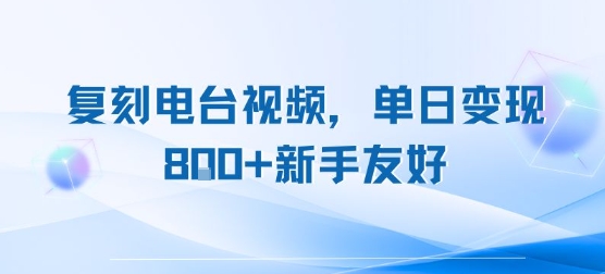 复刻电台视频，单日变现8张+新手友好，长期可做-九天资源站