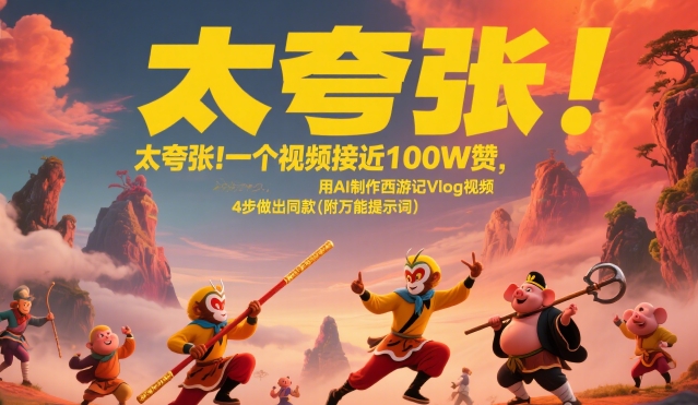 太夸张！一个视频接近100W赞，用AI制作西游记Vlog视频，全流程拆解来了(附万能提示词)-九天资源站
