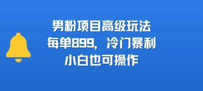 男粉项目高级玩法，每单899，冷门暴利，小白也可操作-九天资源站