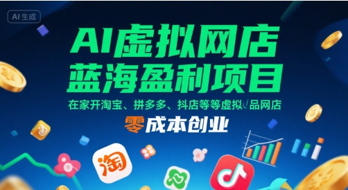 AI虚拟网店蓝海盈利项目，在家开淘宝、拼多多、抖店等虚拟品网店，零成本创业-九天资源站