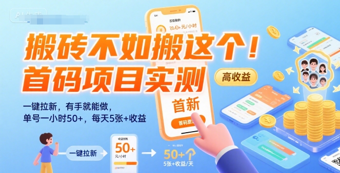 搬砖不如搬这个！首码项目实测：一键拉新，有手就能做，单号一小时50+，每天5张+收益【揭秘】-九天资源站