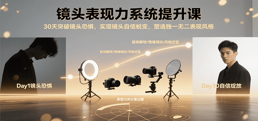 镜头表现力系统提升课，30天突破镜头恐惧实现自信蜕变，塑造独一无二表现风格-九天资源站