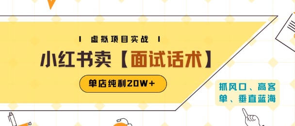 小红书虚拟项目掘金，卖面试话术资料，单店纯利20W+(附爆款笔记制作方法)-九天资源站
