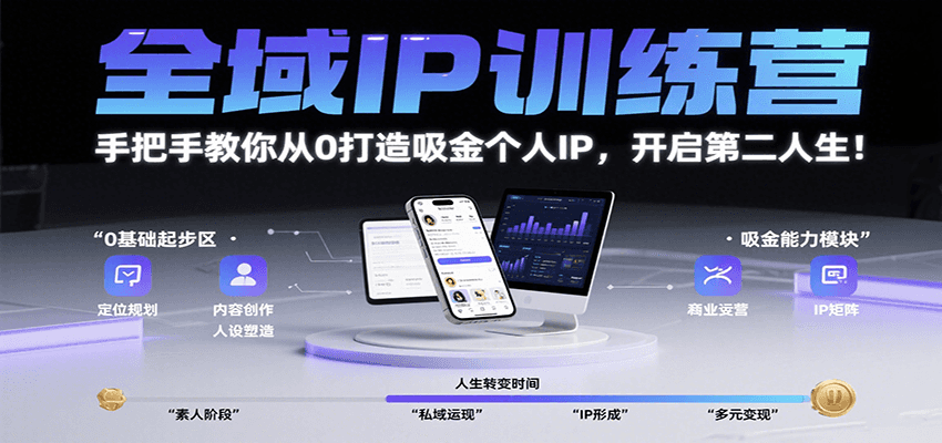 全域IP训练营，手把手教你从0打造吸金个人IP，开启第二人生！-九天资源站