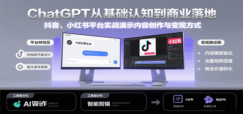 ChatGPT从基础认知到商业落地，实战演示抖音、小红书等平台的内容创作与变现-九天资源站