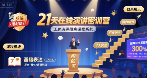 21天在线演讲密训营，王牌演讲招商课程系统-九天资源站