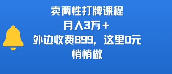 卖两性打牌课程，月入3W+外边收费899的课程，这里0元，悄悄做-九天资源站