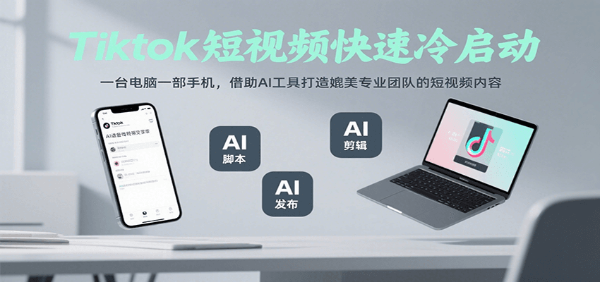 Tiktok短视频快速冷启动，一台电脑一部手机，借助AI工具打造媲美专业团队的短视频内容-九天资源站