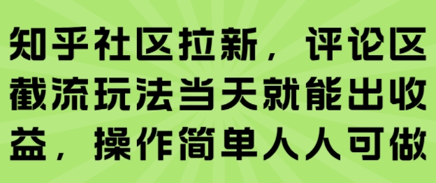知乎社区拉新，评论区截流玩法当天就能出收益，操作简单人人可做-九天资源站