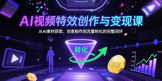 AI视频特效创作与变现课：从AI素材获取、创意制作到流量转化的完整闭环-九天资源站