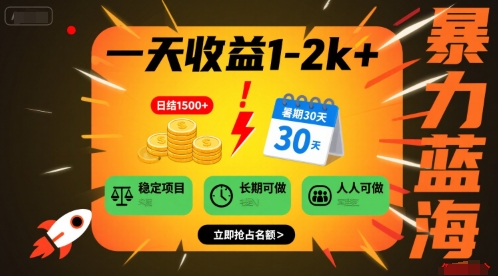 一天收益1-2k+ 稳定项目，暑期暴力蓝海项目，长期稳定，人人可做【揭秘】-九天资源站