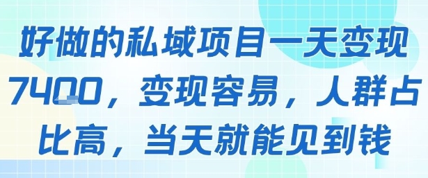 好做的私域项目一天变现1k+，变现容易，人群占比高，当天就能见到钱-九天资源站