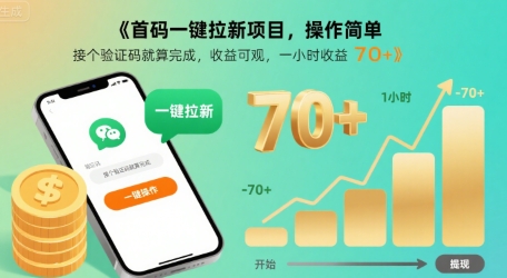 首码一键拉新项目，操作简单，接个验证码就算完成，收益可观， 一小时收益70+【揭秘】-九天资源站