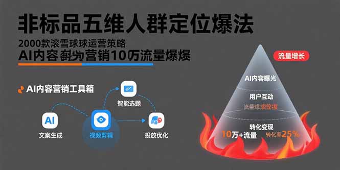 非标品五维人群定位法，2000款滚雪球运营策略，AI内容营销10万流量引爆-九天资源站