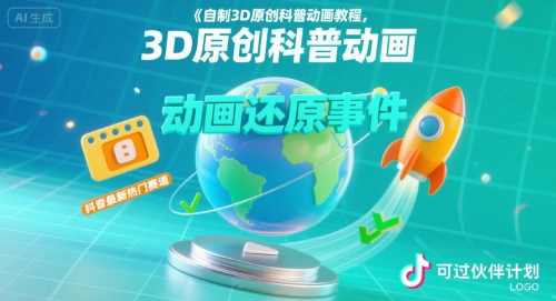 自制3D原创科普动画教程，动画还原事件，抖音最新热门赛道，可过伙伴计划-九天资源站