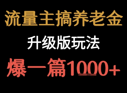 流量主之养老金升级版玩法 爆一篇收益1k+-九天资源站