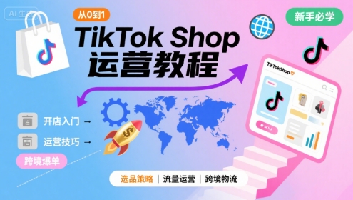 TikTok Shop从0到1运营教程，TikTok跨境电商新手必学课程-九天资源站