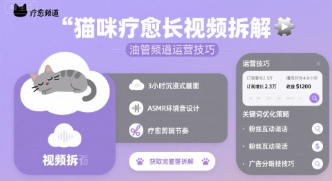 猫咪疗愈长视频拆解 &油管频道运营技巧-九天资源站