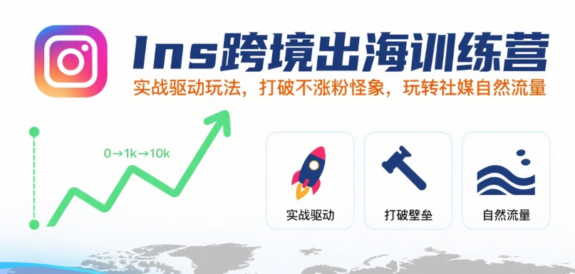 Ins跨境出海训练营，实战驱动玩法，打破不涨粉怪象，玩转社媒自然流量-九天资源站