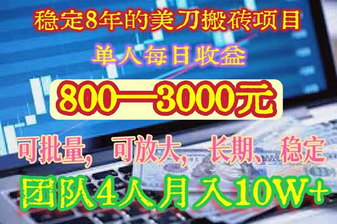 稳定8年的美刀搬砖项目，单人每日收益800—3000.团队4人月入10W+.可线下-九天资源站