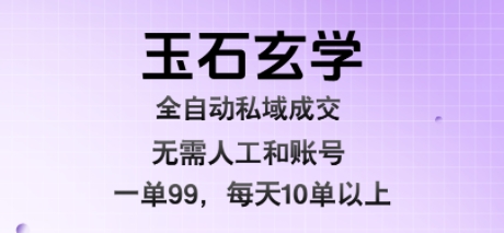 玉石玄学全自动私域成交，一单99每天十单以上，无需人工和矩阵账号，蓝海项目直接干【揭秘】-九天资源站