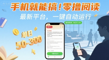 手机就能搞！零撸阅读挂G，最新平台，一键自动运行，随时随地挣，单日50-3张+【揭秘】-九天资源站