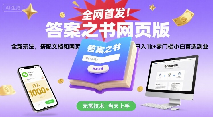 全网首发！答案之书网页版，全新玩法，搭配文档和网页，日入1k+零门槛小白首选副业【揭秘】-九天资源站
