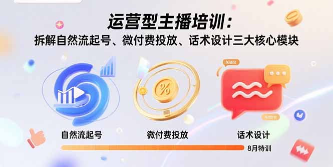 运营型主播培训：拆解自然流起号、微付费投放、话术设计三大核心模块-8月-九天资源站