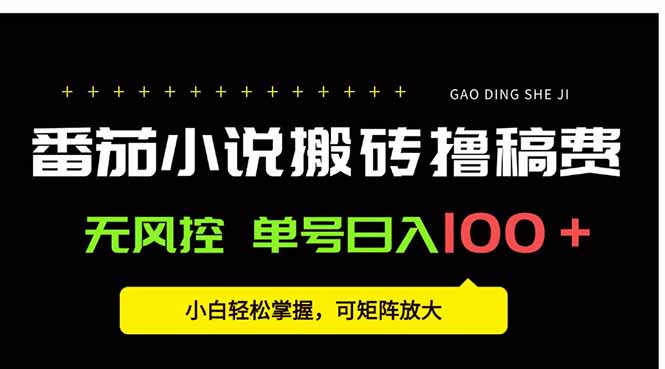 番茄小说创作人搬砖赚稿费，无风控单号日入100＋，小白轻松掌握，可矩…-九天资源站