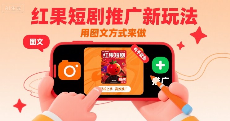 红果短剧推广新玩法，用图文方式来做，有手就会-九天资源站