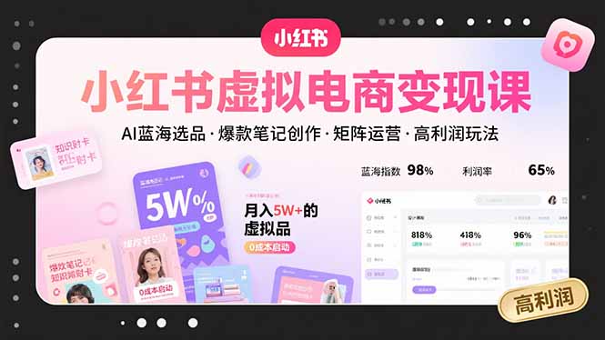小红书虚拟电商变现课，AI蓝海选品，爆款笔记创作，矩阵运营，高利润玩法-九天资源站