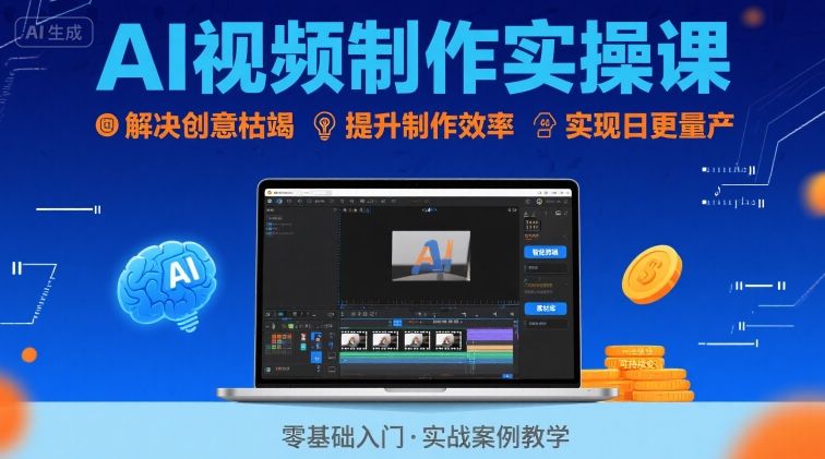 Ai视频制作实操课，解决创意枯竭、效率低下痛点，实现日更量产可持续变现-九天资源站