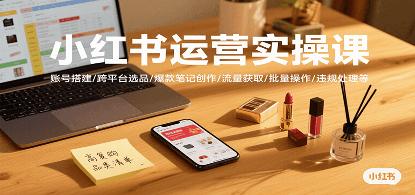 小红书运营实操课，账号搭建/跨平台选品/爆款笔记创作/流量获取/批量操作/违规处理等-九天资源站