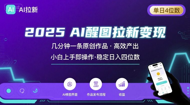 2025最强AI醒图拉新，几分钟一条原创作品，单日收入4位数，小白也能上手操作-九天资源站