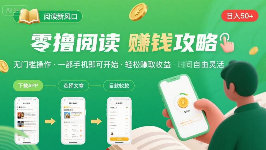 零撸阅读新风口，无门槛轻松挣，一部手机，日入 50-3张【揭秘】-九天资源站