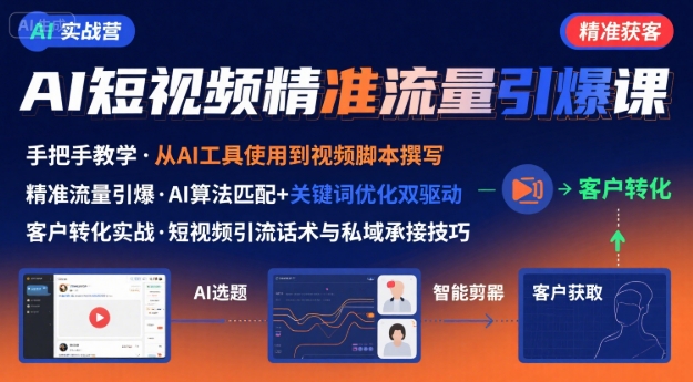 AI+短视频引爆精准客户实战营，手把手教你引爆Ai短视频精准流量-九天资源站
