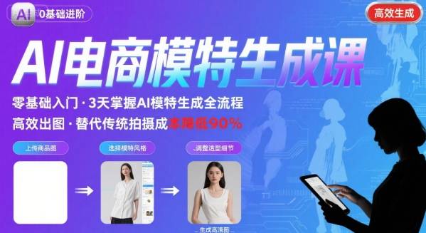 AI模特进阶课程，0基础高效生成逼真电商模特图-九天资源站