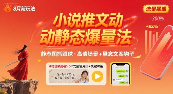 8月小说推文全新玩法，动静态图片+搭配小说文案爆量玩法-九天资源站
