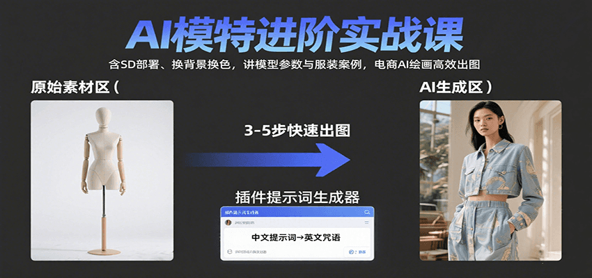 AI模特进阶实战课：含SD部署、换背景换色，讲模型参数与服装案例，电商AI绘画高效出图-九天资源站