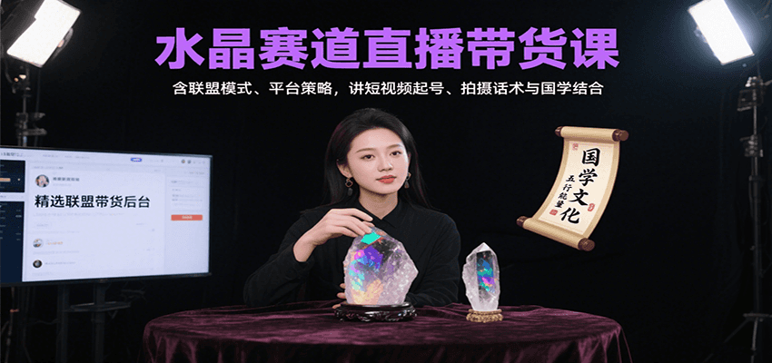 水晶赛道直播带货课：含联盟模式、平台策略，讲短视频起号、拍摄话术与国学结合-九天资源站