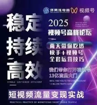 坏男孩电商视频号7月1号线下课，视频号短引、精细化模型打法，三频共振，无人，快手全站精细化运营-九天资源站