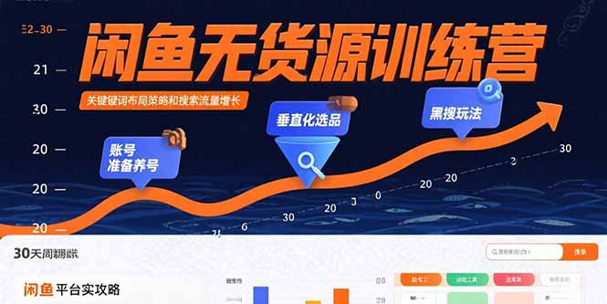 闲鱼无货源训练营：账号准备养号/垂直化选品/黑搜玩法，0基础30天盈利指南-九天资源站