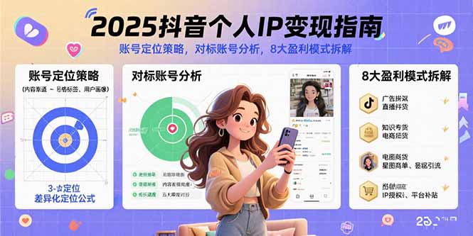 2025抖音个人IP变现指南，账号定位策略，对标账号分析，8大盈利模式拆解-九天资源站