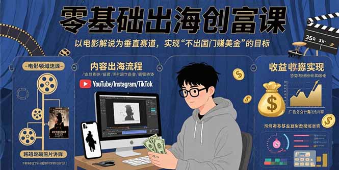 零基础出海创富课：以电影解说为垂直赛道，实现不出国门赚美金的目标-九天资源站
