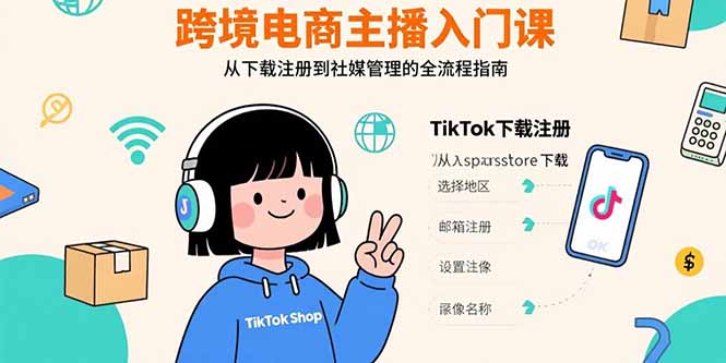 跨境电商主播入门课，TikTok下载注册，支付工具配置，社媒账号管理全流程-九天资源站