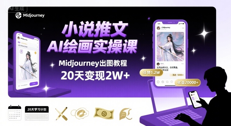 小说推文干货分享之AI绘画MJ出图实操课，用Midjourney做小说推文，20天挣2w-九天资源站