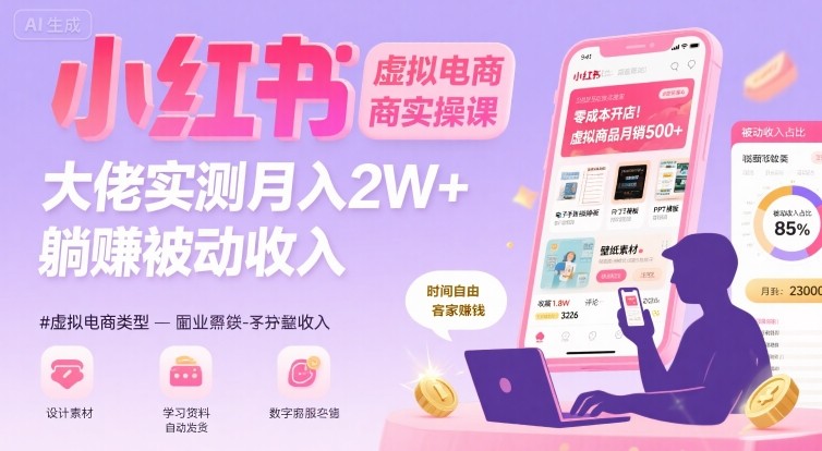 小红书虚拟电商，大佬实测月入2W+，实现被动收入-九天资源站