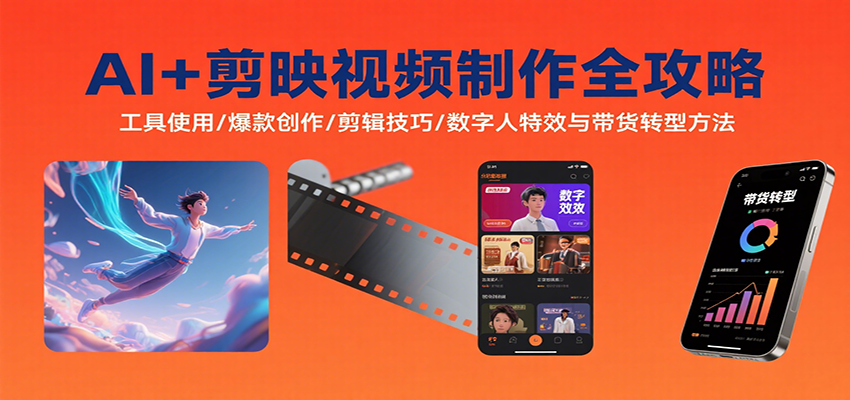 AI+剪映视频制作全攻略：工具使用/爆款创作/剪辑技巧/数字人特效与带货转型方法-九天资源站
