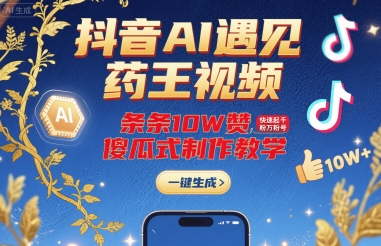 抖音AI遇见药王视频，条条10W赞，快速起千粉万粉号，傻瓜式制作教学-九天资源站
